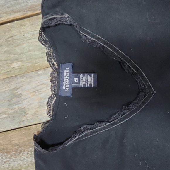 Jones New York Signature long sleeve v-neckline with lace trim Black 2X W-556 - Picture 3 of 6